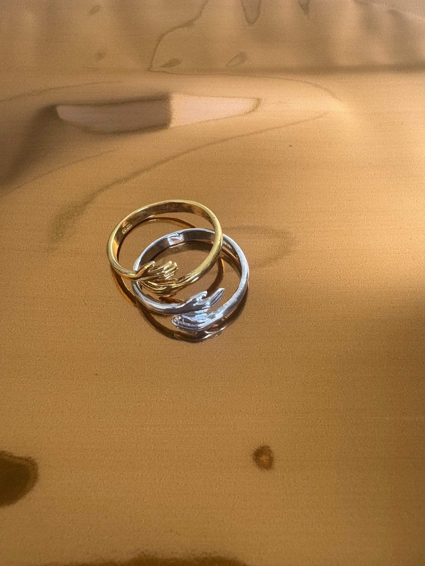 Silver Handmade Hugging Hands Rings