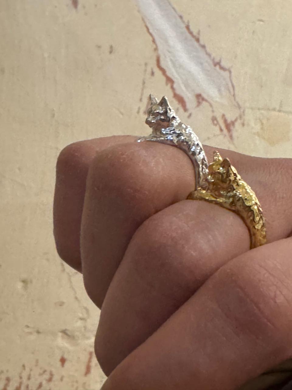 Handmade gold cat ring