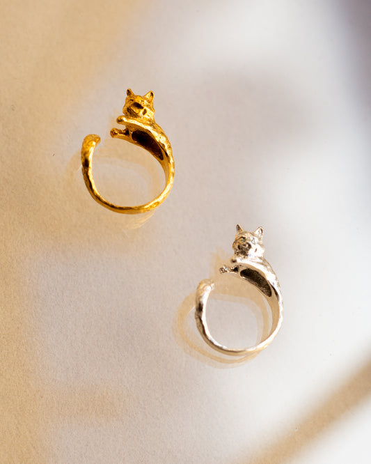 Handmade gold cat ring