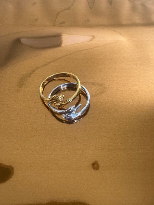 Silver Handmade Hugging Hands Rings