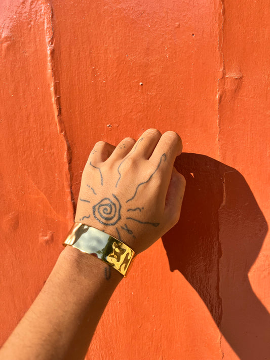 Gold pleated textured cuff bracelet