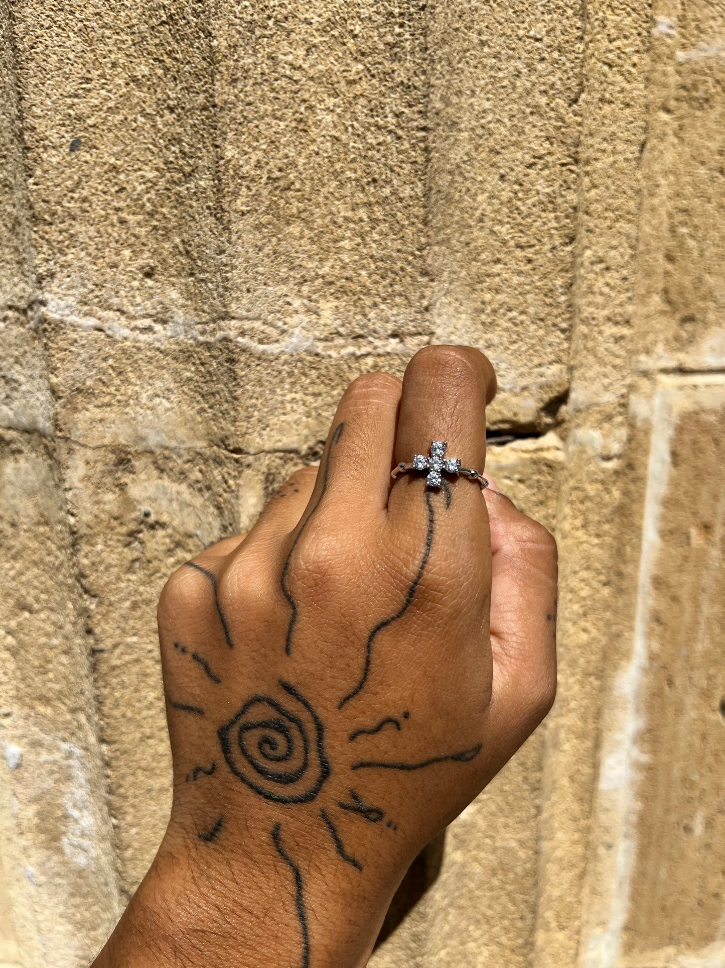 Silver diamond cross ring