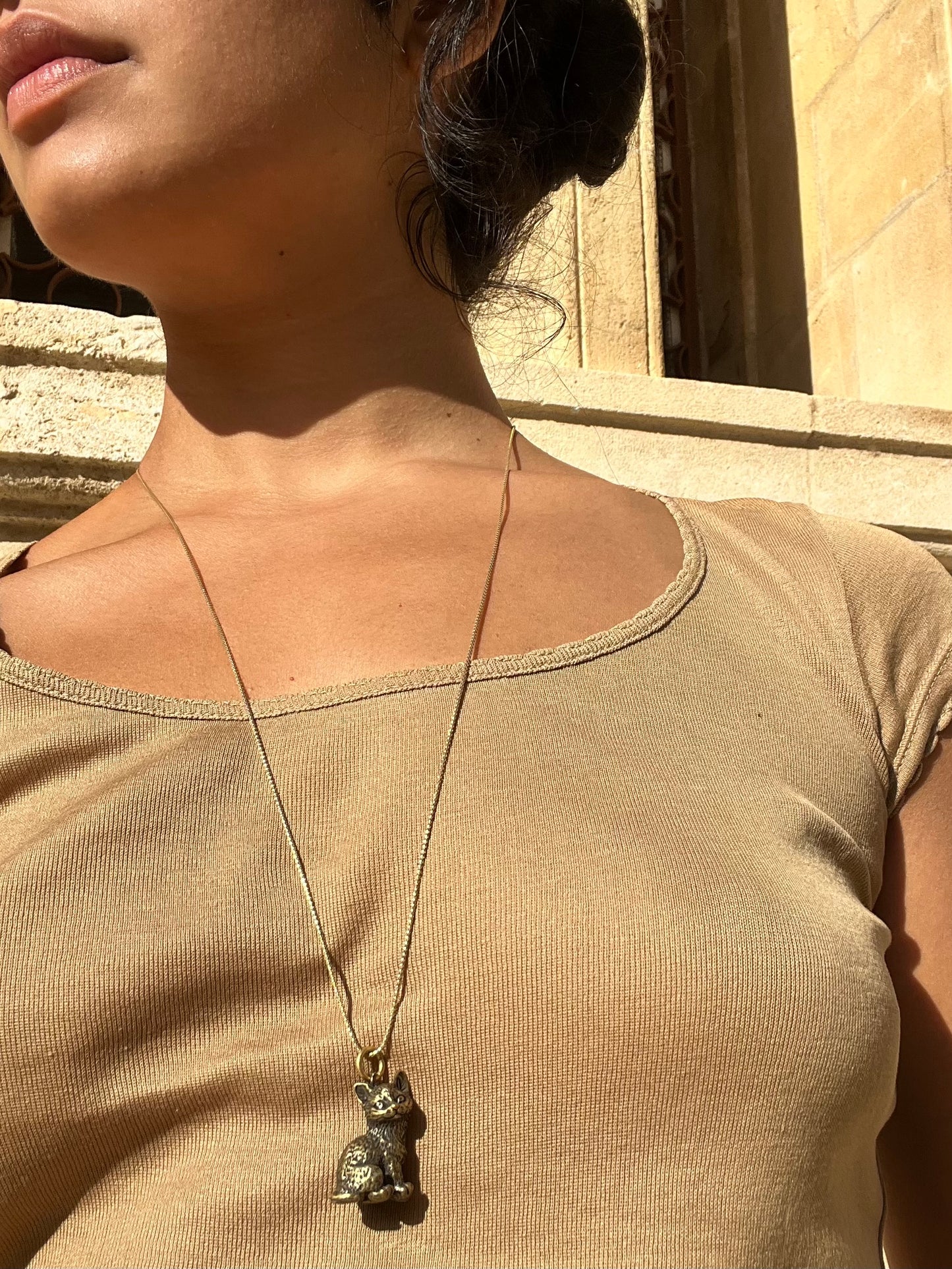 Cat necklace bronze