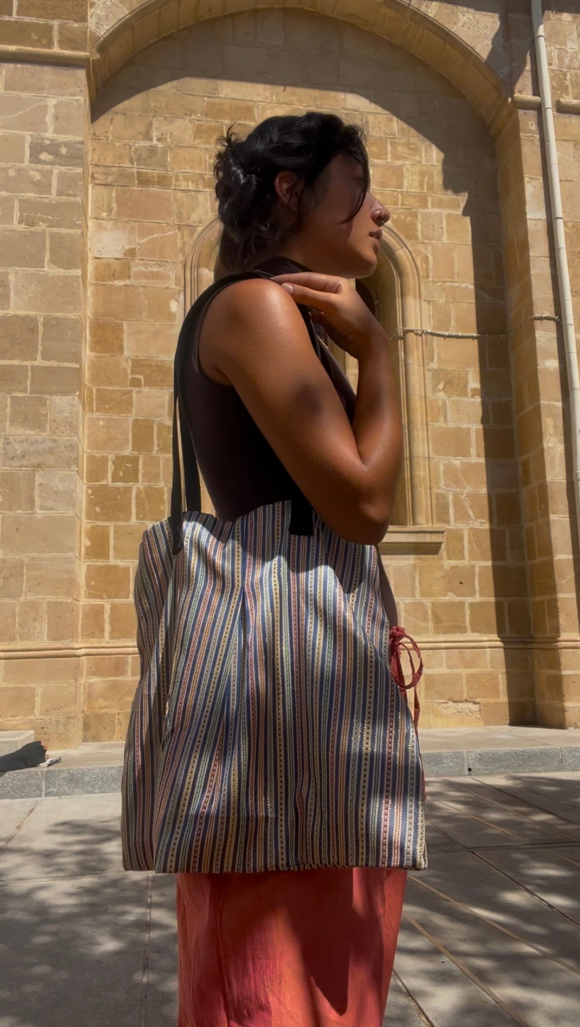 Shiny fabric tote bag